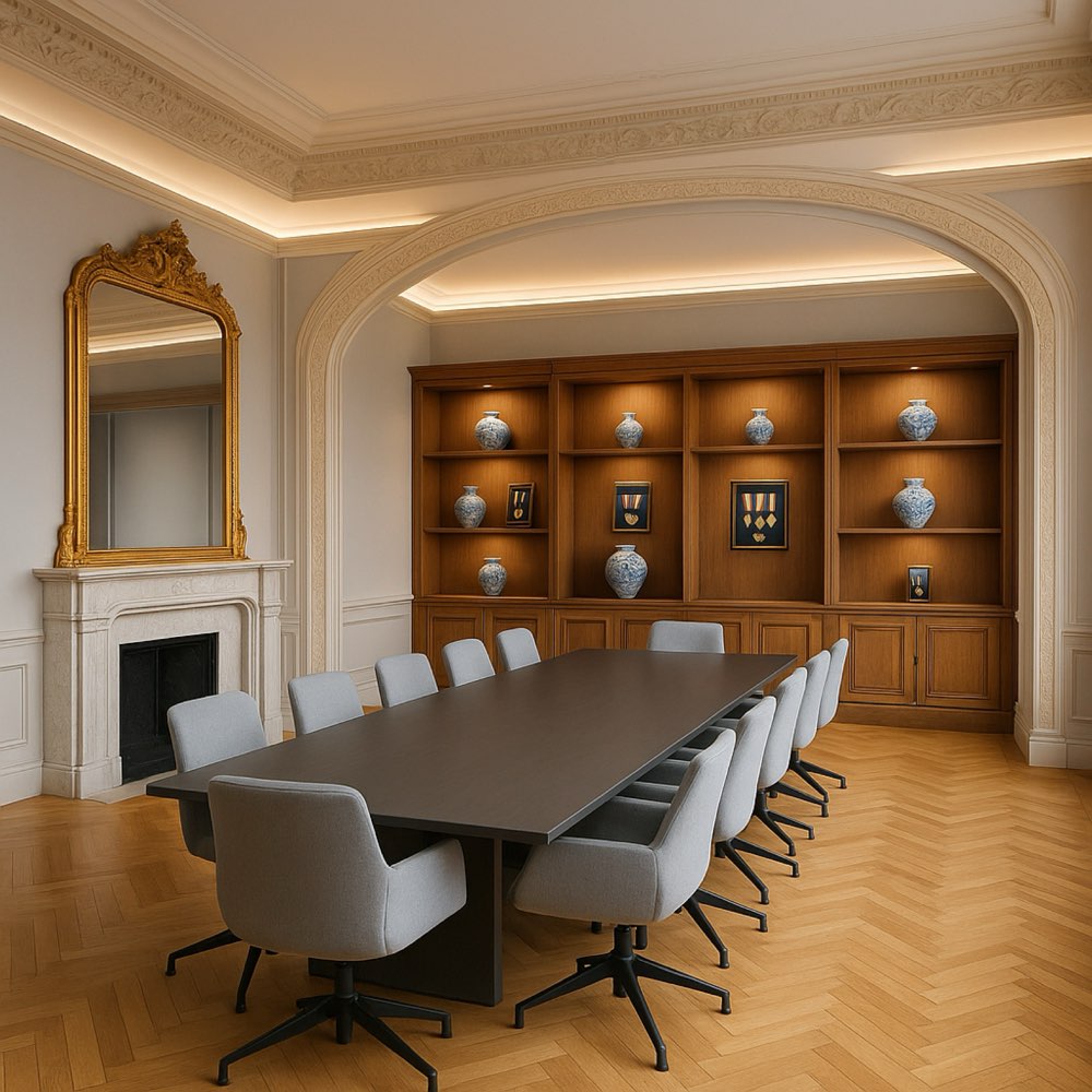 Salon historique restauré de l'INI, boiseries et décor d'époque